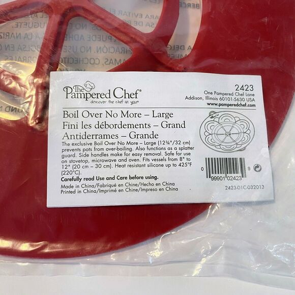 NEW PAMPERED CHEF Large size 12-3/4" BOIL OVER NO MORE Silicone RED #2423 - Picture 3 of 4